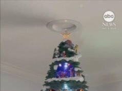 Vídeo Un árbol de Navidad único con pueblos navideños integrados y trenes de juguete
