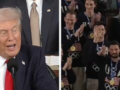 El presidente Trump rinde homenaje al equipo estadounidense de hockey durante el discurso del Estado de la Unión
