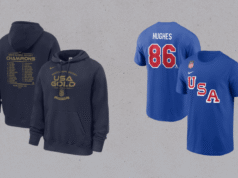 Compre productos Nike USA con la medalla de oro del hockey olímpico, sudadera con capucha y camiseta de Jack Hughes